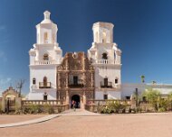 2013-04-13_19-08_20184_WTA_5DM3 A National Historic Landmark, San Xavier Mission was founded as a Catholic mission by Father Eusebio Kino in 1692. Construction of the current church began in...