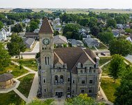 2025-09-14_344048_WTA_Mavic_4_Pro_1x The Grundy County Courthouse, completed in 1891 in Grundy Center, Iowa, is the second courthouse for the county and was designed in the Richardsonian Romanesque...