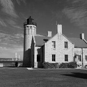 2011-10-11_11-45_15903_WTA_5DM2 Mackinaw Point marks the junction of Lake Michigan and Lake Huron. Founded in 1889, the Old Mackinac Point Light Station was in operation from 1890 until 1957