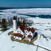 2023-04-09_165291_WTA_Mavic 3 Point Iroquois Light is a lighthouse on a Chippewa County bluff in the U.S. state of Michigan. Point Iroquois and its light mark the division line between...