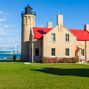 2010-10-16_11-01_06516_WTA_5DM2 Mackinaw Point marks the junction of Lake Michigan and Lake Huron. Founded in 1889, the Old Mackinac Point Light Station was in operation from 1890 until 1957